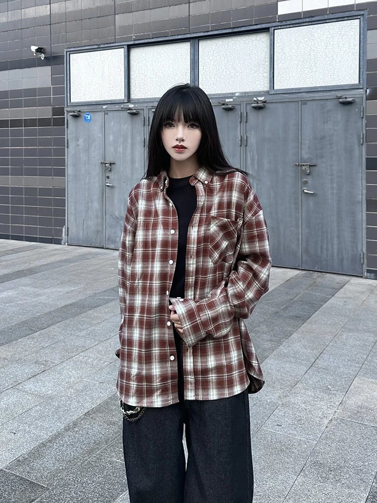 Urkr Heavy Lazy Relaxed Feeling клетчатые рубашки мужские и женские весенне-осенние тонкие