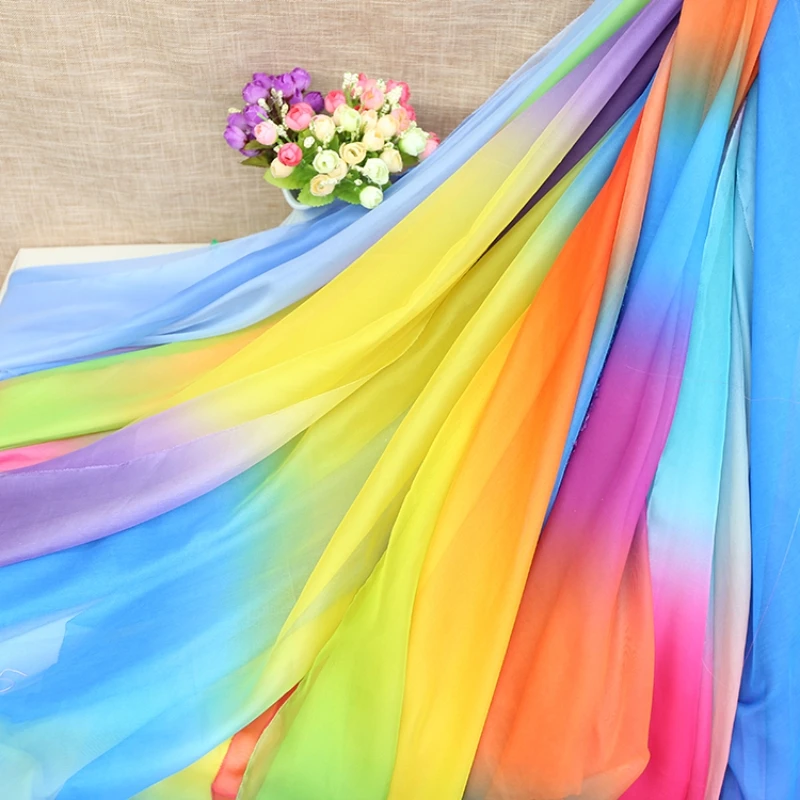 

Gradient Chiffon Fabric Colorful Silk Scarf Decoration Dance Clothing Dresses Curtains Silk Scarves Smooth Sewing Diy Fabric New
