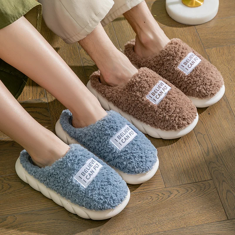 YISHEN Women Slippers Winter Cotton Shoes Indoor Couple Slippers Chunky Sole Warm Fleece Platform Slides Chaussons Pour Femmes