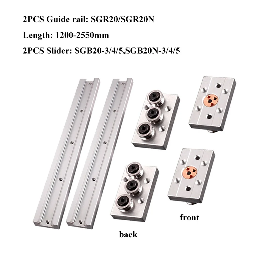 

2 PCS Built-In Dual-Axis Linear Guide SGR20N/20 Length 1200-2550mm+2 PCS Roller Slider SGB20N/20-3/4/5 Wheel Lock Series Slider