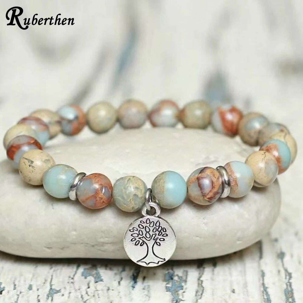 Ruberthen новый дизайн 8 мм Aqua Terra Jasper драгоценный браслет Модный женский с деревом