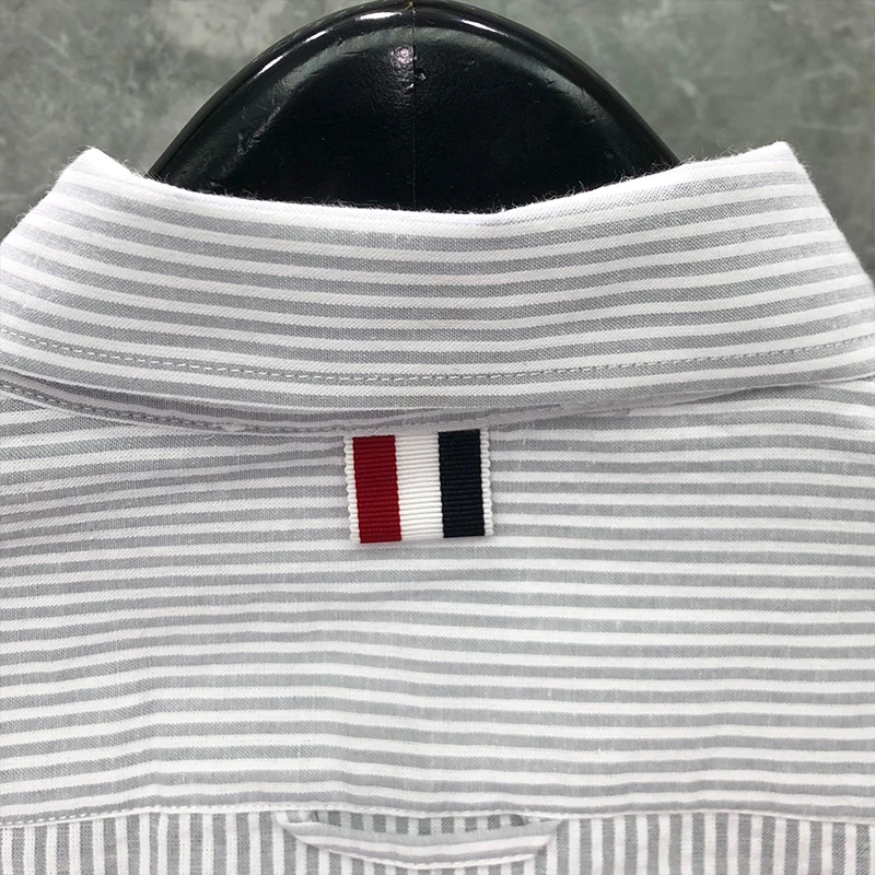 TB THOM Men's Classic-Fit Shirt 2022 New Long-Sleeve Button-Down Cotton Tops Striped Fashion Brand Single Breasted Casual Shirts