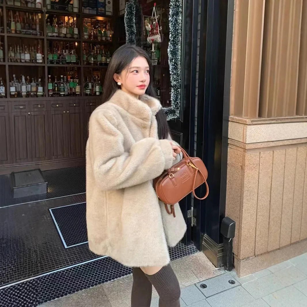 Шуба женская новинка зимы 2024 искусственный мех норки свободная толстая шуба