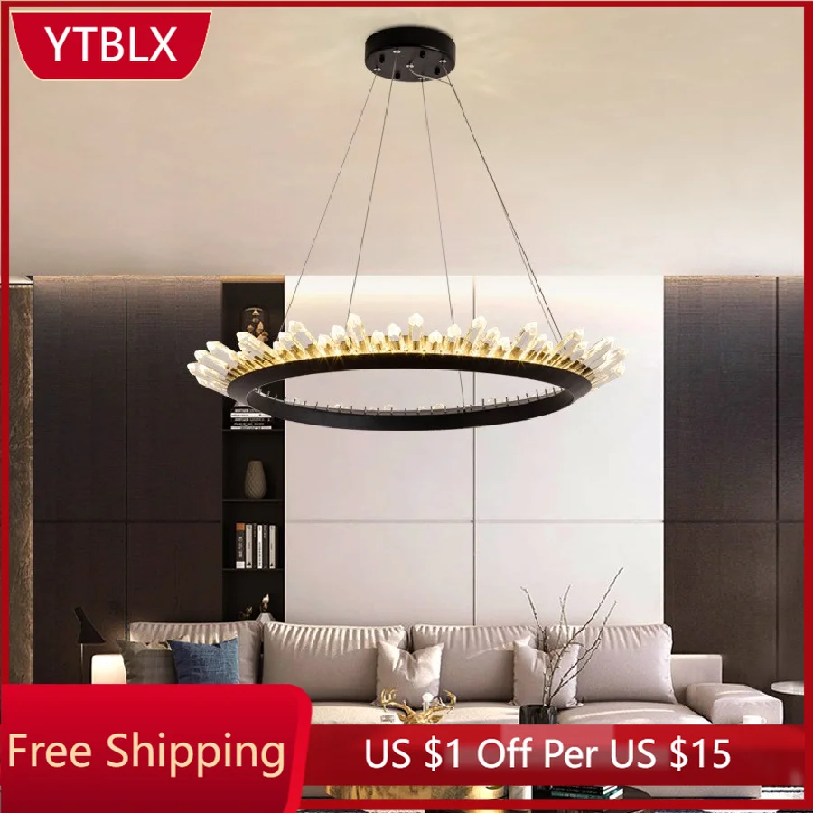

Nordic Crystal Chandelier Post-Modern Luxury Natural Crystal Lamp Designer Creative Ring Living Room Restaurant Lobby Chandelier
