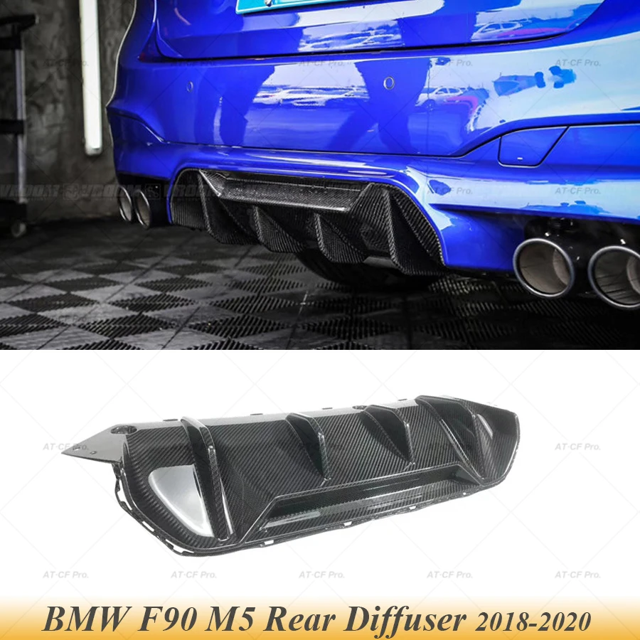 For BMW F90 M5 2018-2020 Rear Bumper Diffuser Cover Lip Real Carbon Fiber Car Lower Exhaust Spoiler Plate Boot Splitter Body Kit