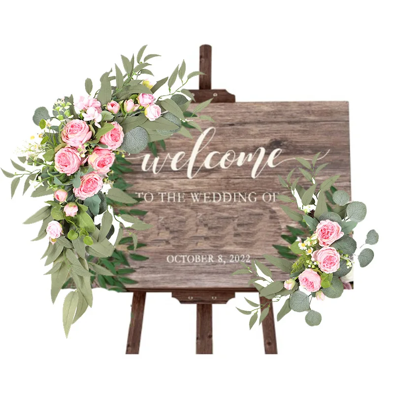 

Artificial Flowers Welcome Sign Wedding Backdrop Artificial Floral Row Silk Rose DIY Wedding Road Cited Flower Marriage Arch