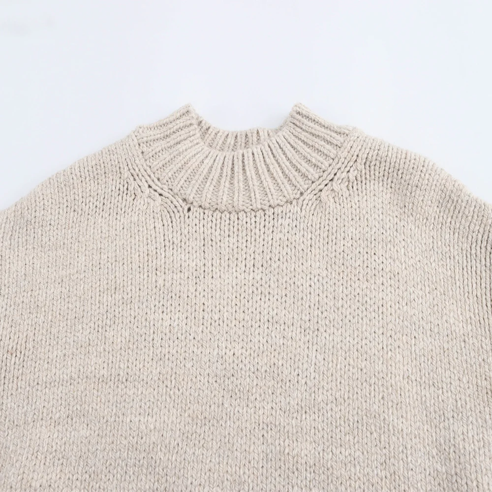 Женский пуловер с длинным рукавом круглым вырезом и боковым Разрезом