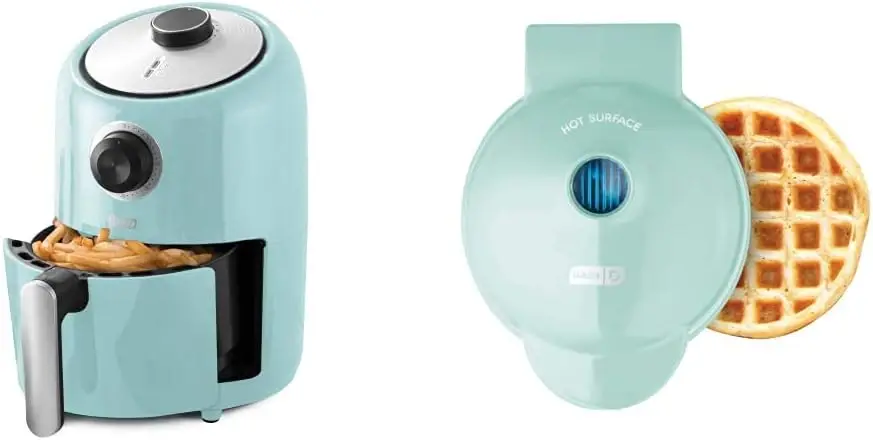 

Compact Air Fryer Oven Cooker, 2 Quart - Aqua & DMW001AQ Machine for Individual, Paninis, Hash Browns, & other Mini waff