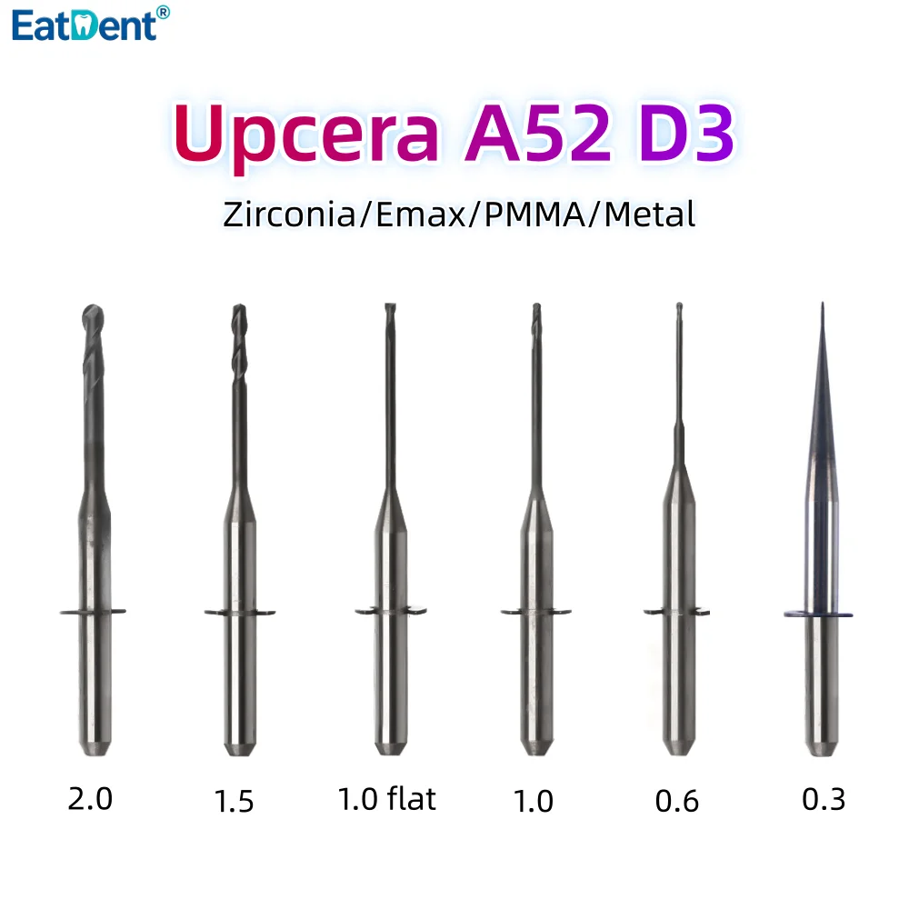 Фото Фрезы Upcera A52 Cradle A51 A52 для зуботехнических фрезеров для циркония, дисиликата лития/Emax, металла, PMMA, DC, D3, с алмазным покрытием №1
