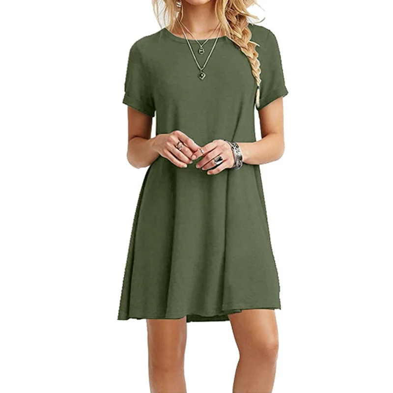 

Summer Short Sleeve Solid Color Gradient Print Dress Customization Female Casual Dress High Quality Perfect Outfit for Women