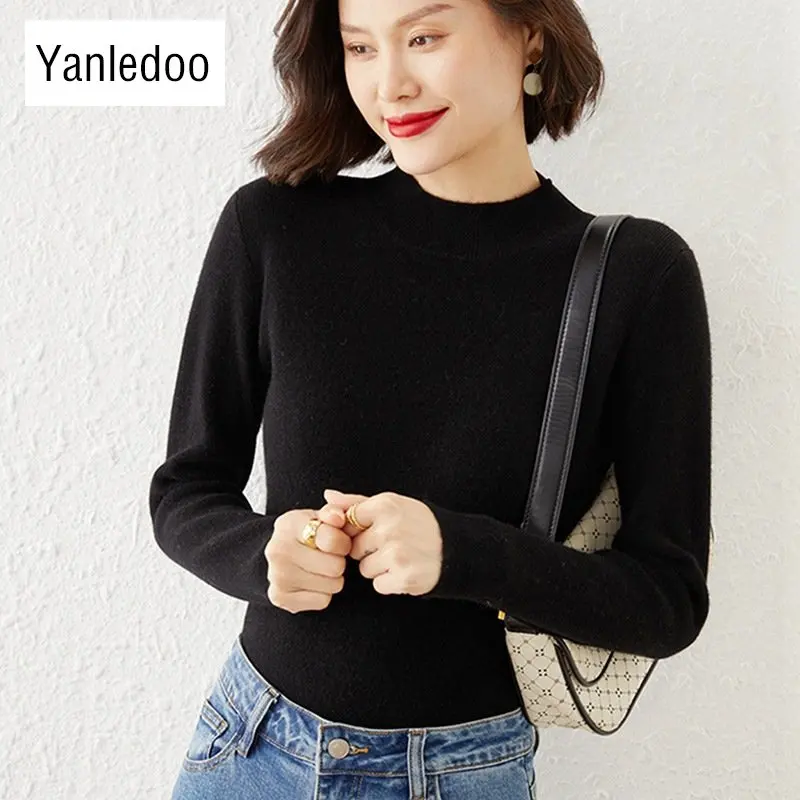 

Корейский облегающий стрейч-пуловеры, женский свитер, Однотонная рубашка с ложным воротником, Повседневные вязаные теплые Джемперы на осен...