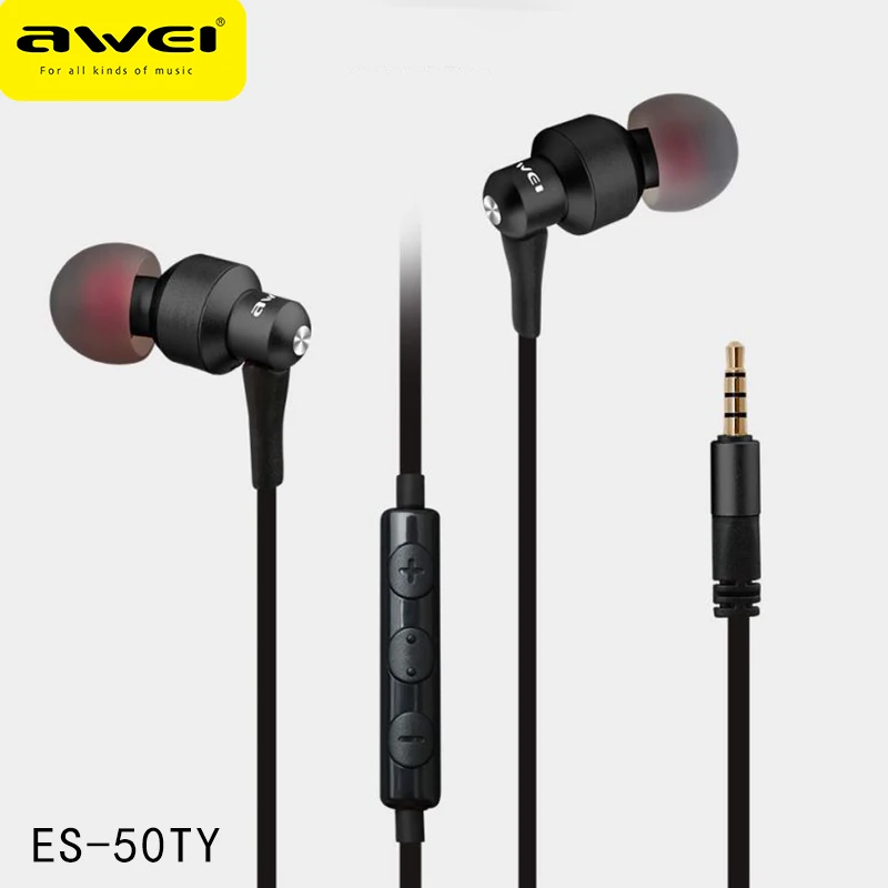 

Awei ES-50TY 3.5mm Inear Earphone Wired Control Earbuds With Mic Headphones For Xiaomi Smart Phone Earphone Music Gaming Headset