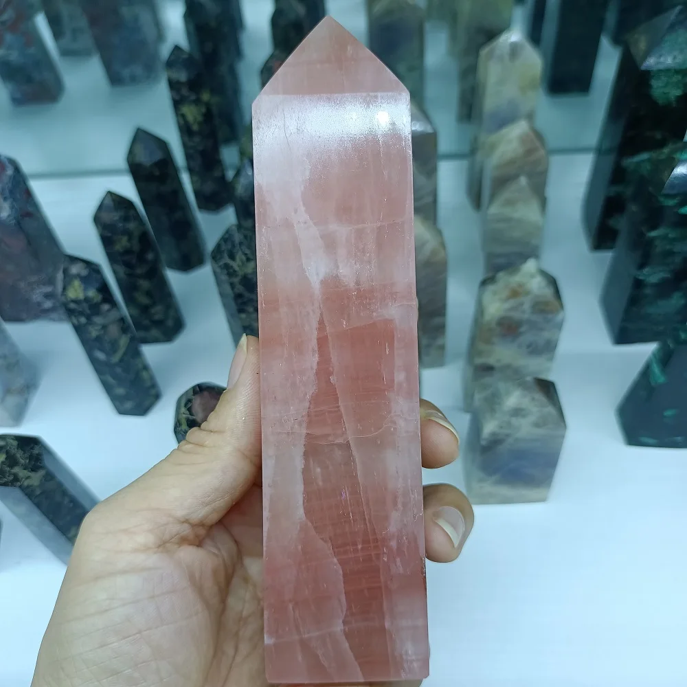 

Natural pink Caribbean Stone Column Crystal Energy Home office Decoration craft gift