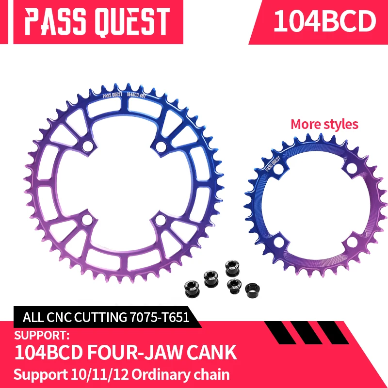 

PASS QUEST 104BCD Colorful Mountain Bike Narrow Wide Chain Wheel 36T 40T 42T 46T 48T Crank Chain Wheel Bicycle Accessories