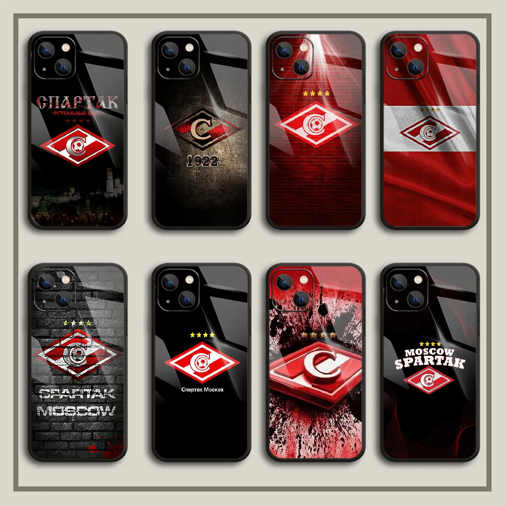 

Russian Spartak Moscow Tempered Glass Phone Case Cover For Iphone 6 7 8 11 12 13 14 S X XS XR SE Pro Max Plus Mini Black