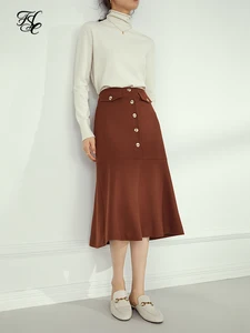 Женская длинная офисная юбка fansilzin, черная облегающая юбка с высокой талией и карманами, серого цвета, Осень-зима 2019