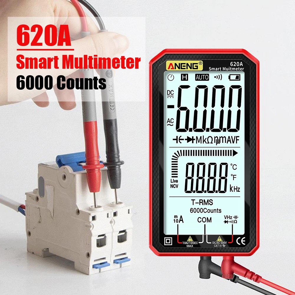 

Transistor Testers Digital Smart Multimeter 6000 Counts True-RMS NCV Tester Auto Electrical Capacitance Meter 620A