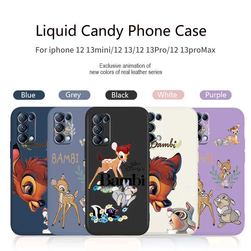 

Disney Bambi Cartoon Phone Case For OPPO Find X5 X3 X2 neo Pro Lite A5 A9 2020 A53S 4G 5G Liquid Rope Candy Color Cover Fundas