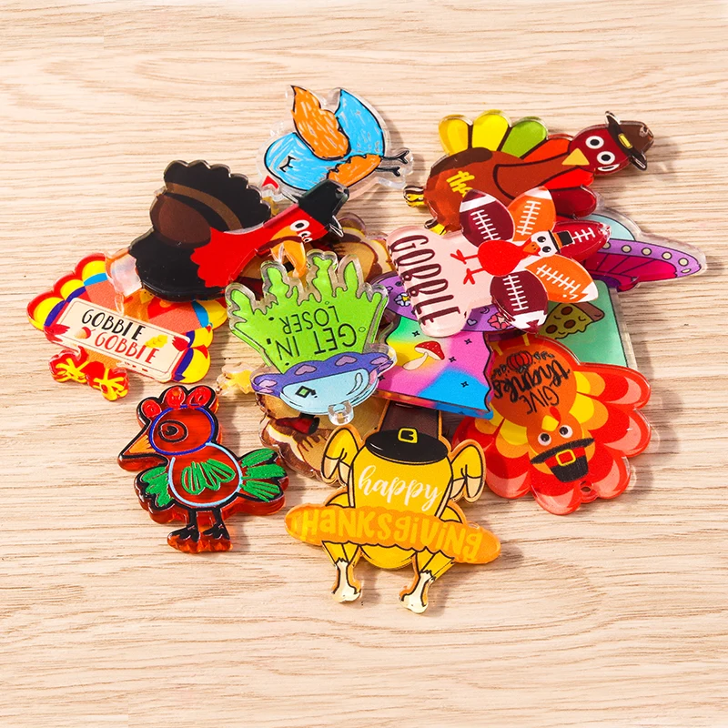 

5pcs Cute Resin Thanksgiving Turkey Charms for DIY Earrings Pendants Necklaces Handmade Keychains Jewelry Making Accessories
