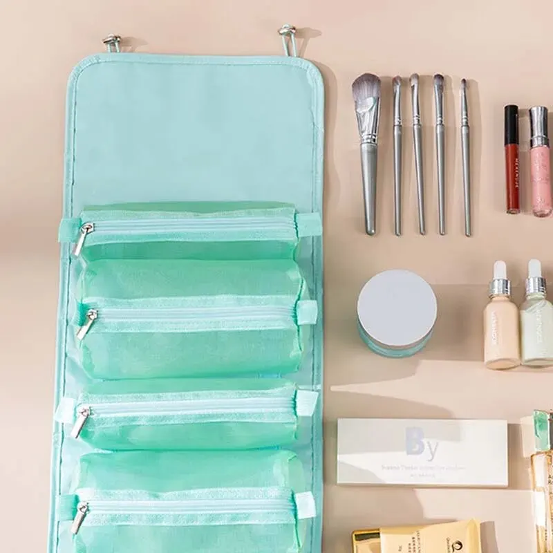 Органайзер на молнии с застежкой для кистей и макияжа голубой 24*15 см