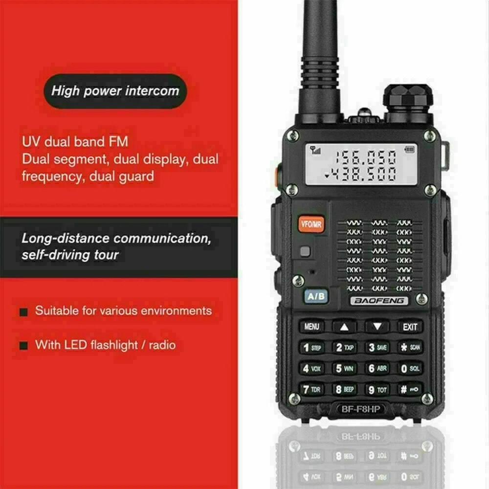 BAOFENG BF-F8HP 8W TRI-POWER TWO WAY HAM RADIO WALKIE TALKIE WITH ACCESSORIES