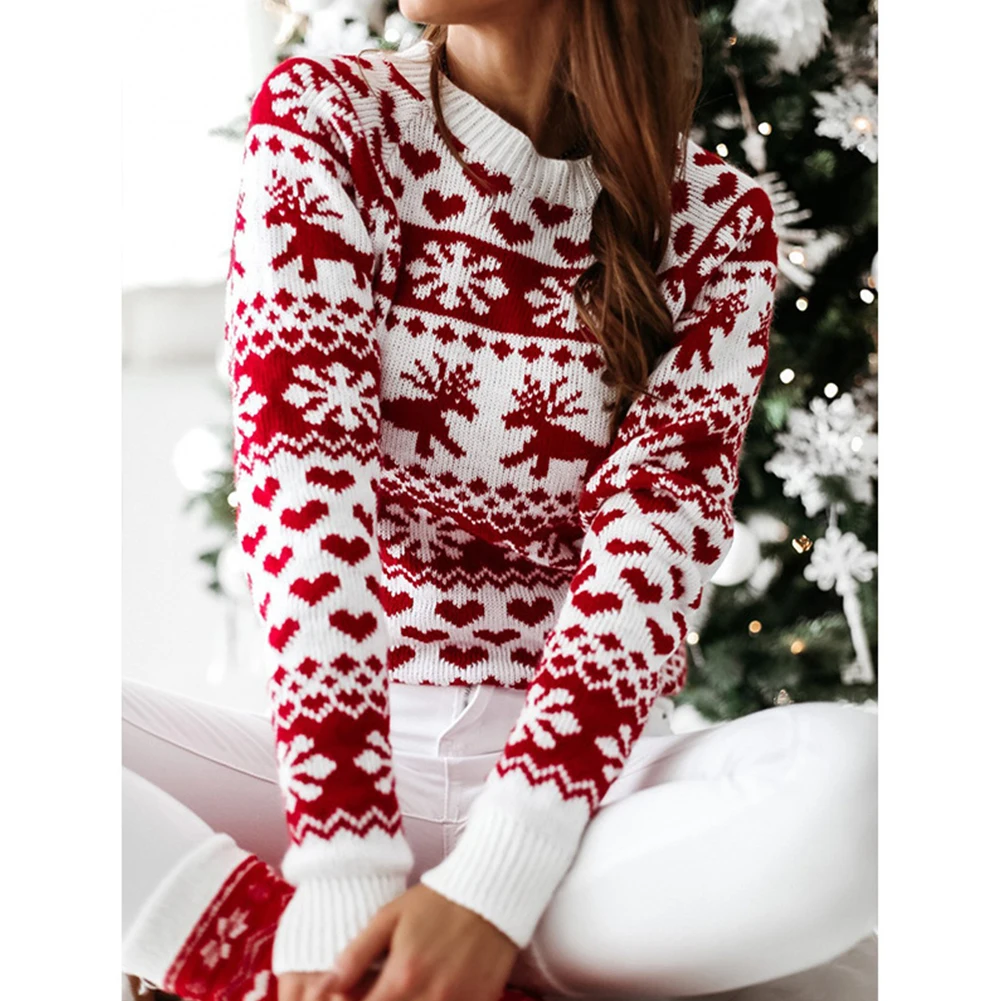 

Warm Pullover Sweater Womens Christmas Jumper Ladies Knit Sweater Snowflake Pattern Suitable for Daily Wear