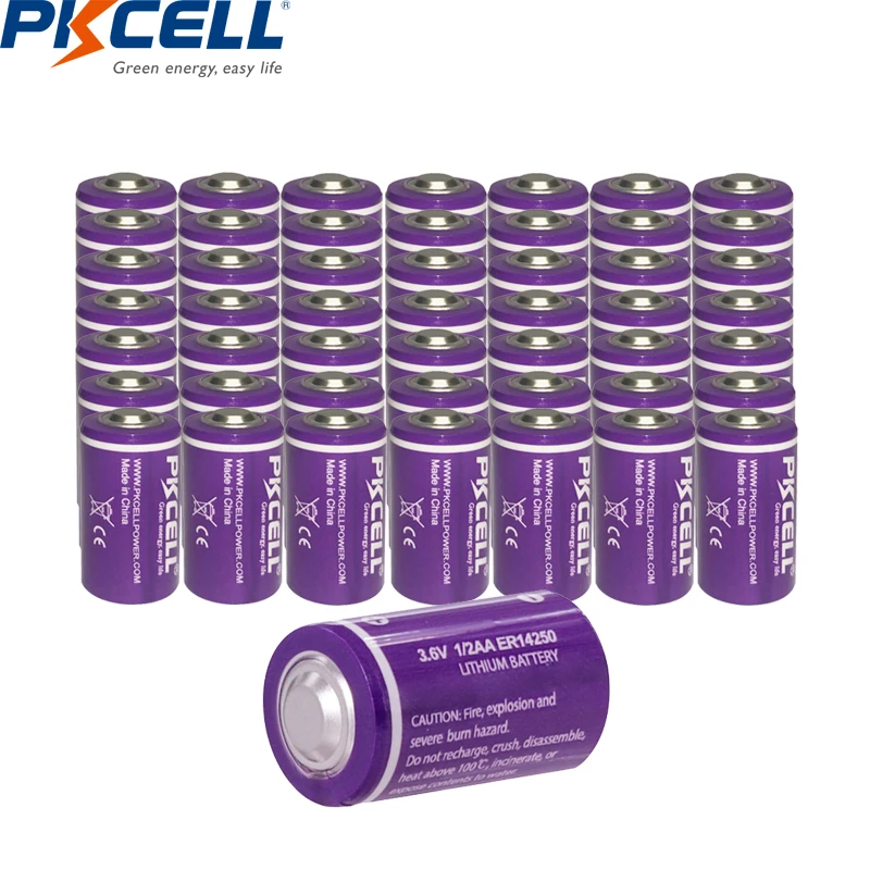 

50Pcs/lot PKCELL 14250 Battery 1/2 AA 3.6V Lithium ER14250 Battery 1/2AA Batteries with capacity 1200mAh Lithium Battery