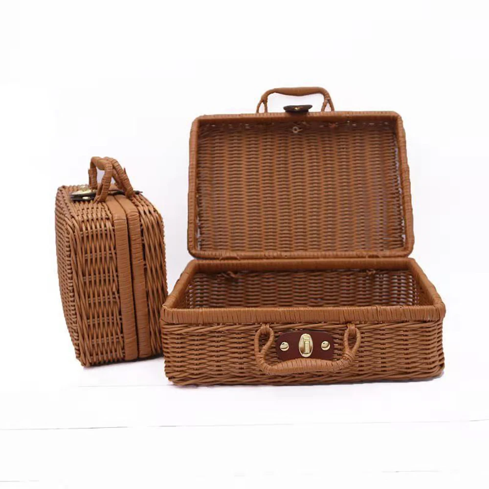 

Плетеная коробка для хранения из ротанга в стиле ретро, портативный органайзер для всякой всячины, винтажный Плетеный чемодан, декоративный реквизит, Подарочная коробка ручной работы
