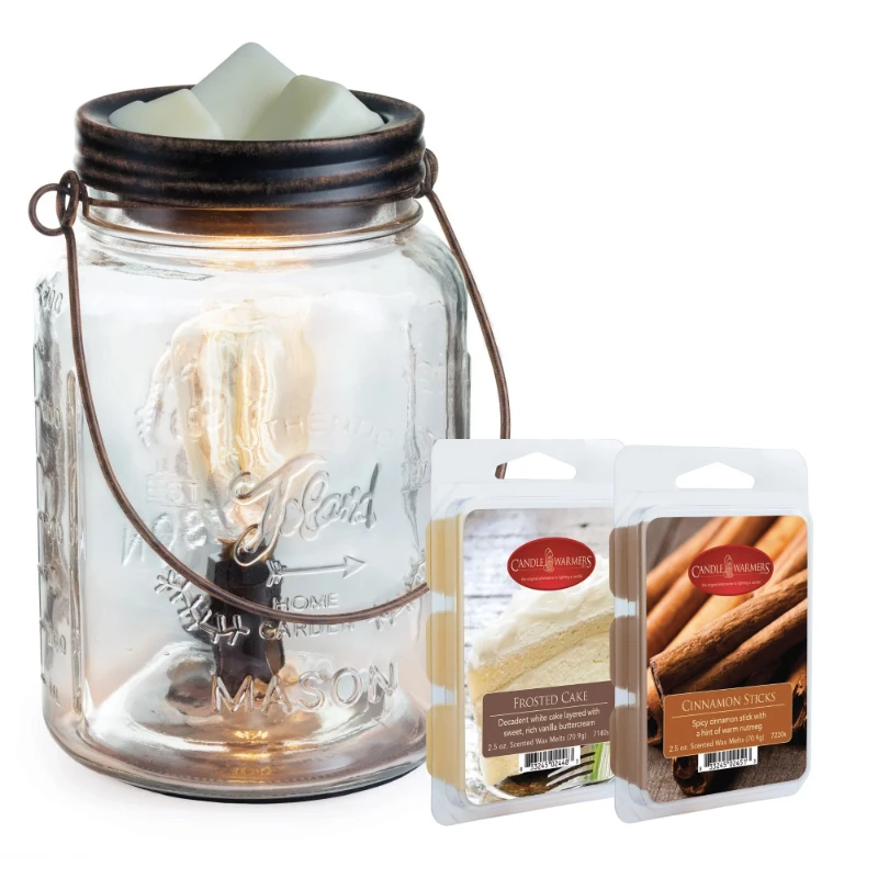 

Mason Jar Fragrance Warmer Gift Set with Frosted Cake & Vanilla Cinnamon Wax Melts Squeeze bottle Container Small container Food