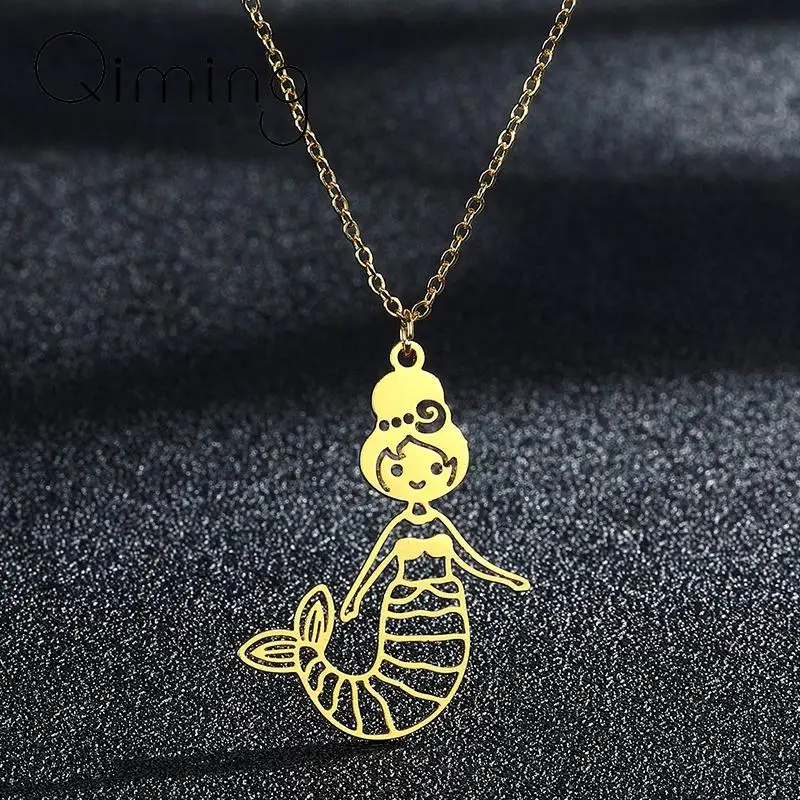 

Stainless Steel Fairy Mermaid Pendant Necklace For Women Girls Statement Jewelry Sea Ocean Beach Memorial Necklace Dropship