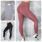 Спортивные Леггинсы для йоги, Женские однотонные штаны с высокой талией для подтяжки бедер, леггинсы для фитнеса, тренажерного зала, бега, Леггинсы пуш-ап с карманами