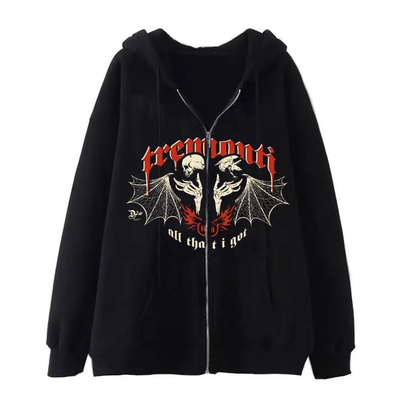 

Diablo Hip Hop Gothic Harajuku Y2K Skull Zipper Hoodie Men's/Women's Autumn/Winter Retro Bone Print Sweatshirt Jacket