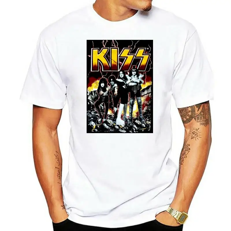 

Kiss Band Destroyer Black T Shirt Hard N Heavy Glam Rock Peter Criss Ace Frehley Men Summer Short Sleeves