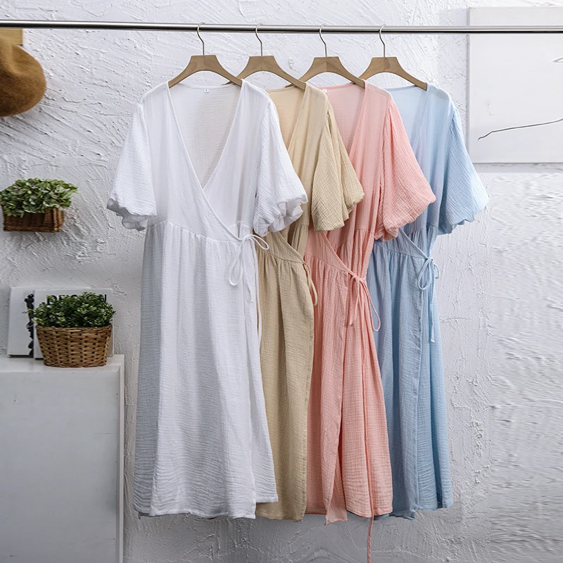 Шикарное женское платье из 100% хлопка с V-образным вырезом и пышными рукавами