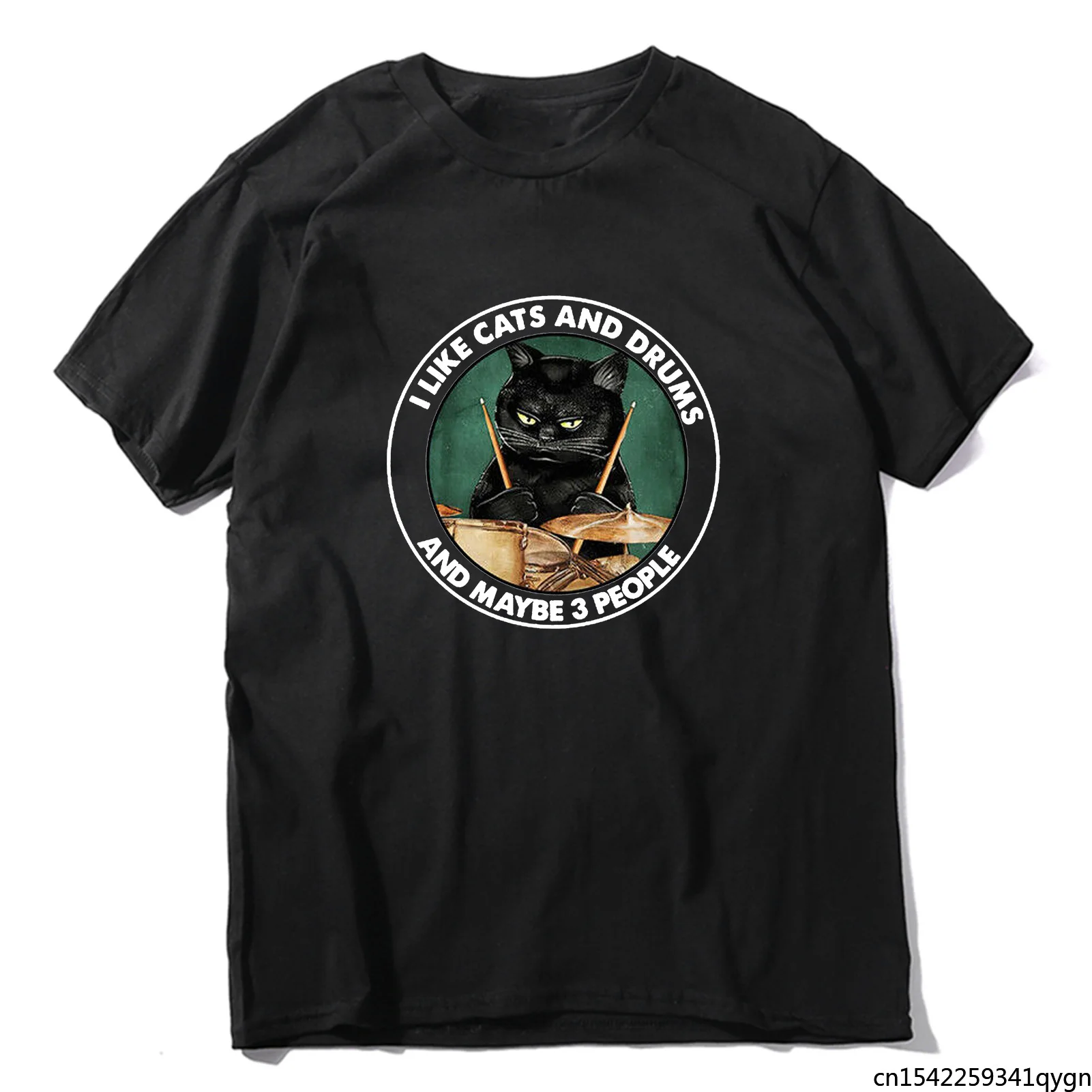 

Футболка в стиле Харадзюку Мужская свободная, Забавный барабанщик унисекс, «Я люблю кошек и барабанов и может быть 3 человек», летняя