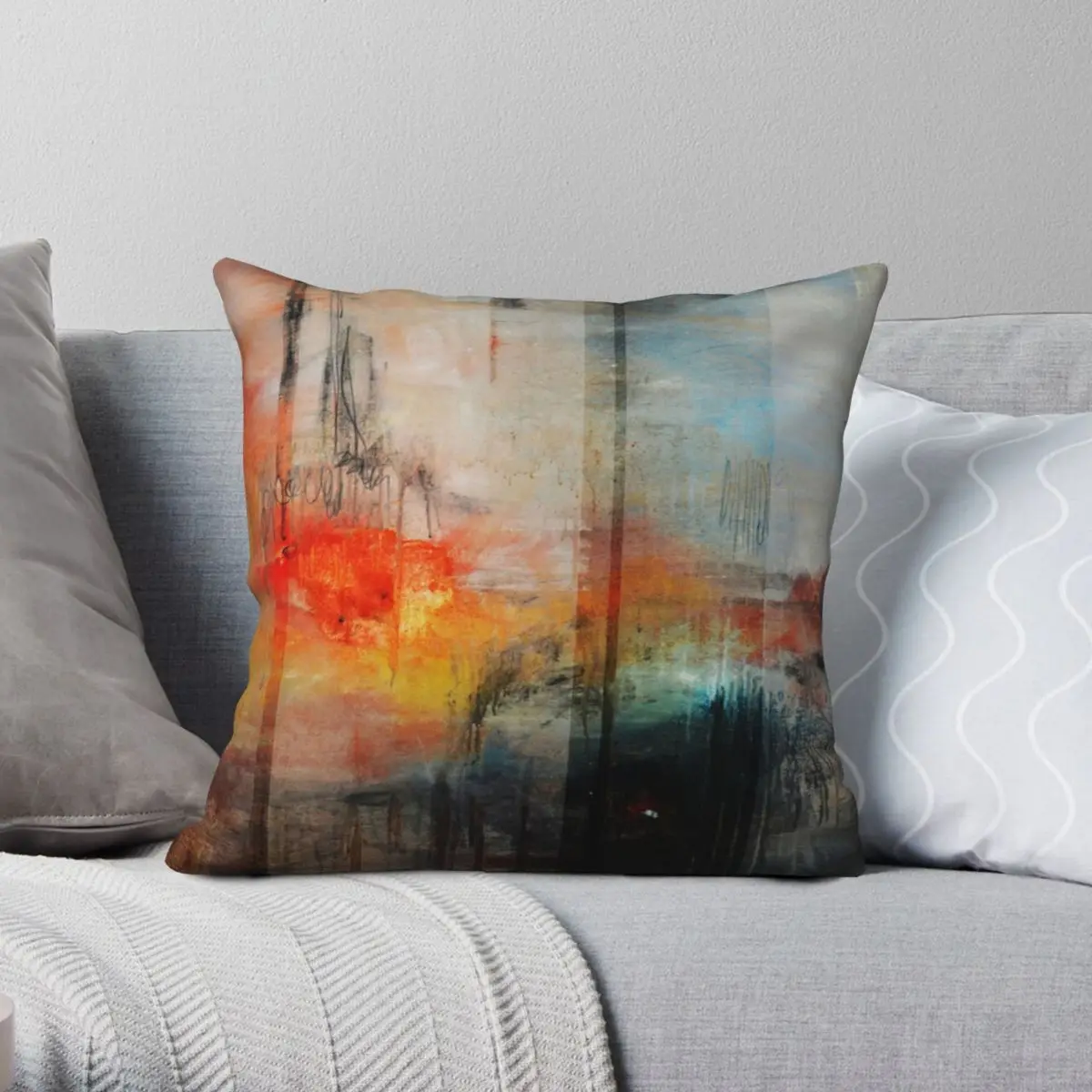

Large Abstract Art Blue Orange Abstract Pillowcase Polyester Velvet Pattern Zip Decorative Pillow Case Sofa Cushion Cover