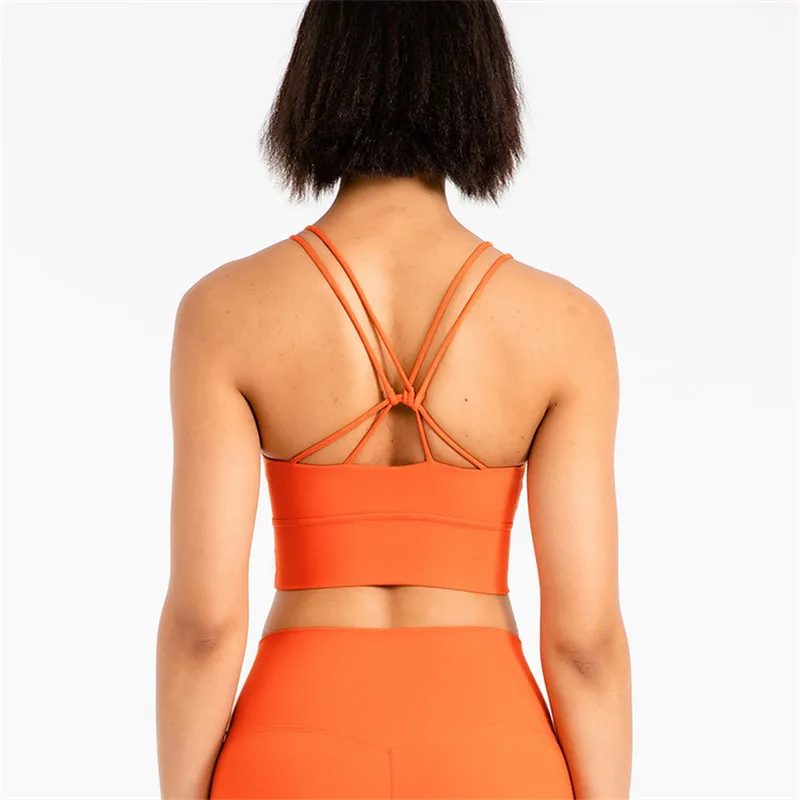 

Solid Color Fitness Bra Back Cross Sexy Women Gym Tank Top Butter Soft Yoga Vest Athletic High Impact Brassiere With Chest Pad