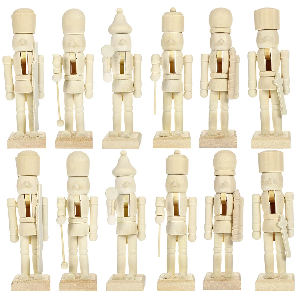 

12pcs Christmas Unfinished Nutcracker Wood Puppet Wood Ornament Home Decor