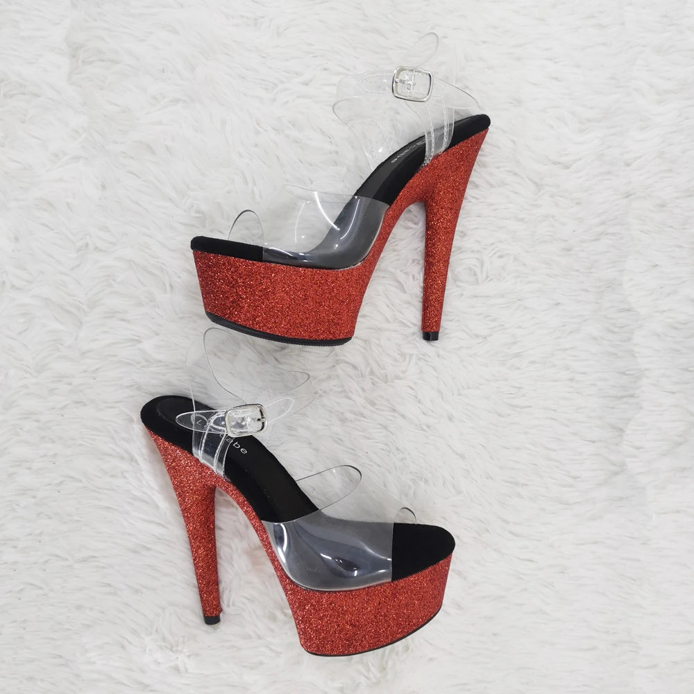 Leecabe 15CM/6Inch PVC Upper  Glitter  lady Platform party High Heels Shoes Pole Dance sandals Shoes