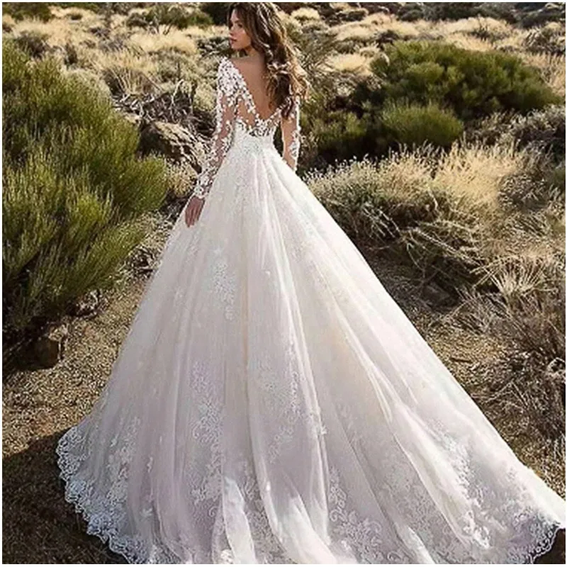 Sexy Lace Appliques Tulle Mermaid Boho Wedding Dresses For Women Bride Gowns Prom Party Luxury Dresseses Long Sleeved Clothes