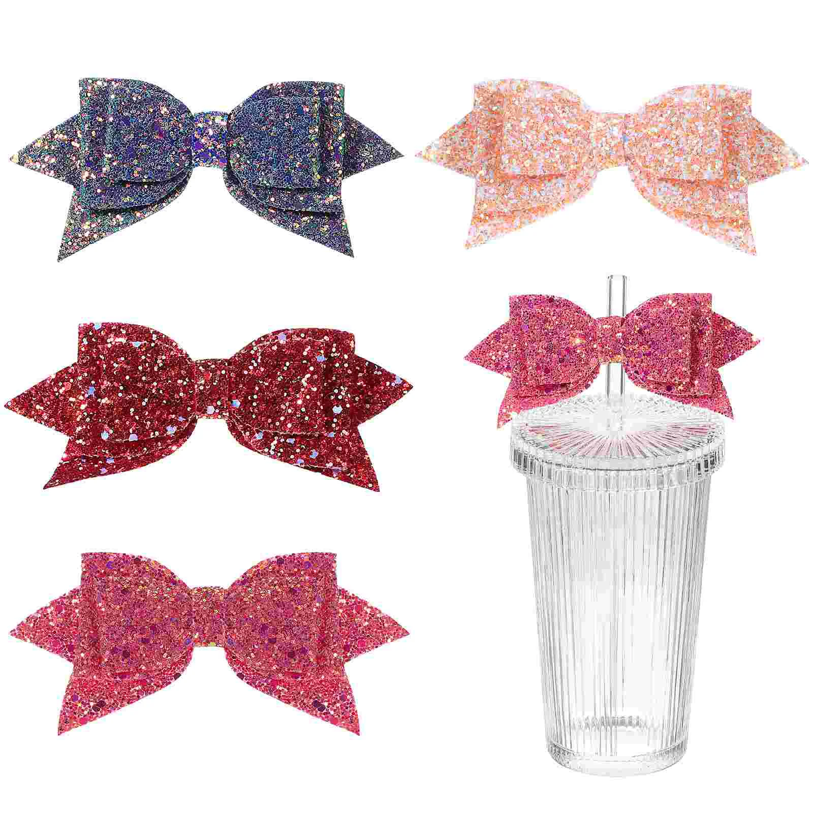 

4 Pcs Bow Straw Toppers Tumblers Charms Drinking Glasses Cup Decor Stopper Decoration Accessories Decorations Bowknot