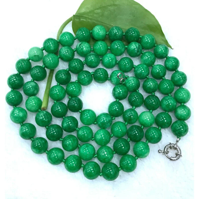 

Natural 10mm Green Jade Jadeite Round Gemstone Beads Necklace 25-50"