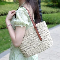 big straw bucket bag for women trendy weave brand beach basket top handle handbags fashion simple shoulder bags 2022 summer
