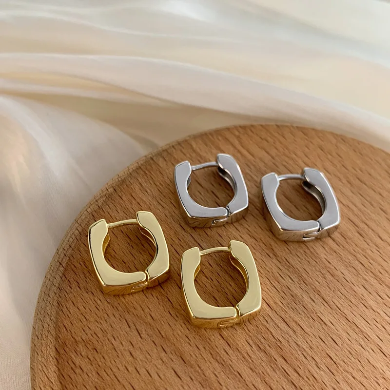 

New Trend 2022 Simple Elegant Metal Gold Silver Color Geometric Square Buckle Stud Earrings For Women Charms Ear Jewelry 2022
