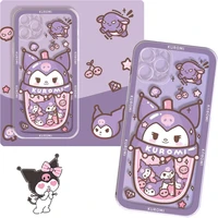 kawaii milk tea kuromi shatterproof phone case sanrio silicone transparent soft shell apple12 promax 12 xr anti drop phone shell