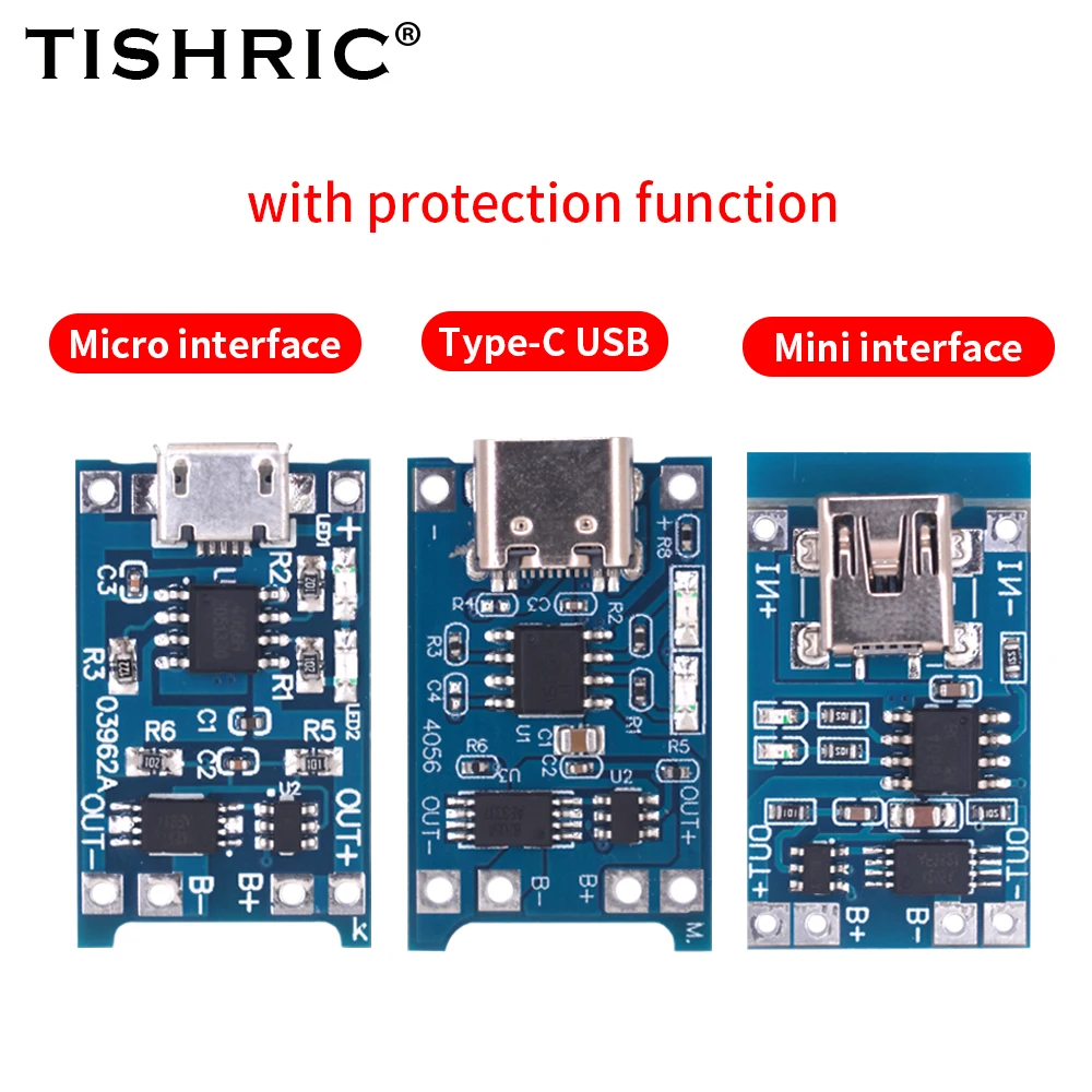 Зарядный модуль для литиевой батареи TP4056 18650, 5 В, 1 А, Micro/Type-c/Mini, 1,2 к, зарядная плата с защитой и двумя функциями
