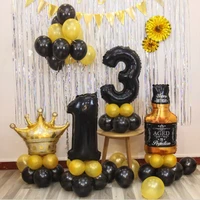 1set black number balloon set with big size beer mug cup foil balloons for 18 20 30 40 50 years birthday party decoration