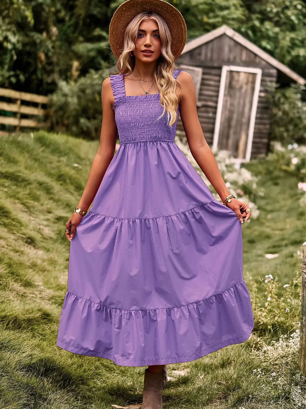 

M Strap Dress Spring Summer 2023 New Women Solid Color Sleeveless A Line Ruffle Edge Dresses For Fashion