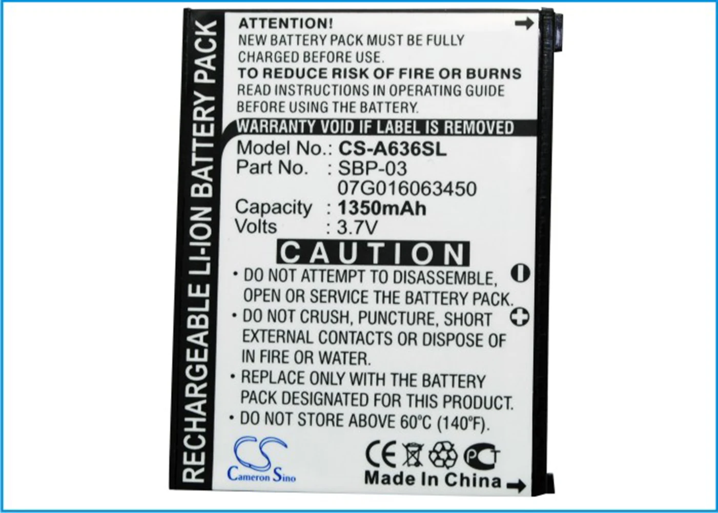 

Аккумулятор Cameron Sino мА для Asus Mypal A636, Mypal A636N, Mypal A639 SBP-03
