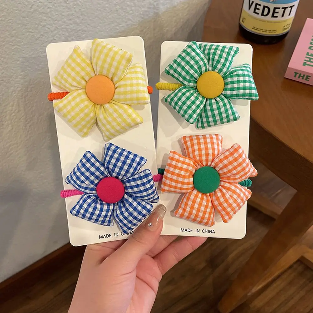 

All-match Girls Plaid Headdress Hair Ornament Korean Style Hair Accessories Sunflower Women Rubber Band Hair Rope